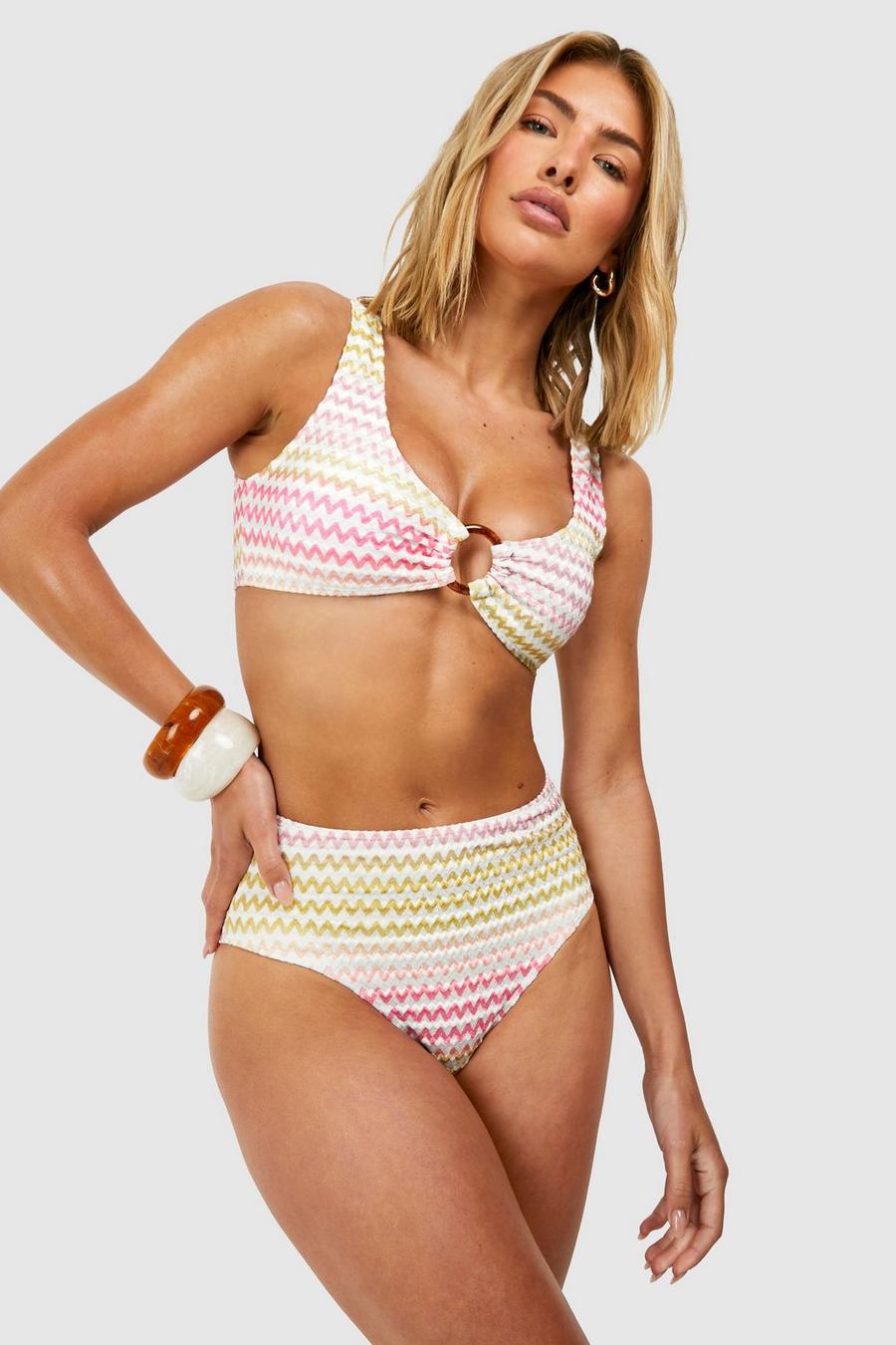 Bikinihose mit Zick-Zack Print und hohem Bund, Pink image number 1