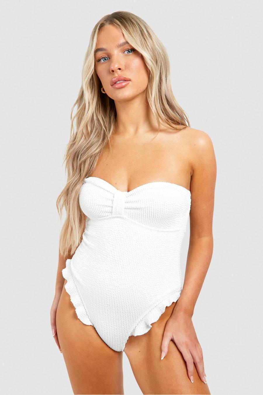Crinkle Ruffle Bandeau Swimsuit | boohoo USA Crinkle Ruffle Bandeau Swimsuit | boohoo USA