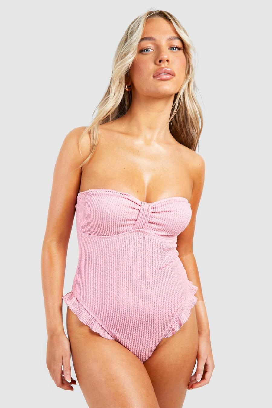 Baby pink Crinkle Ruffle Bandeau Swimsuit image number 1