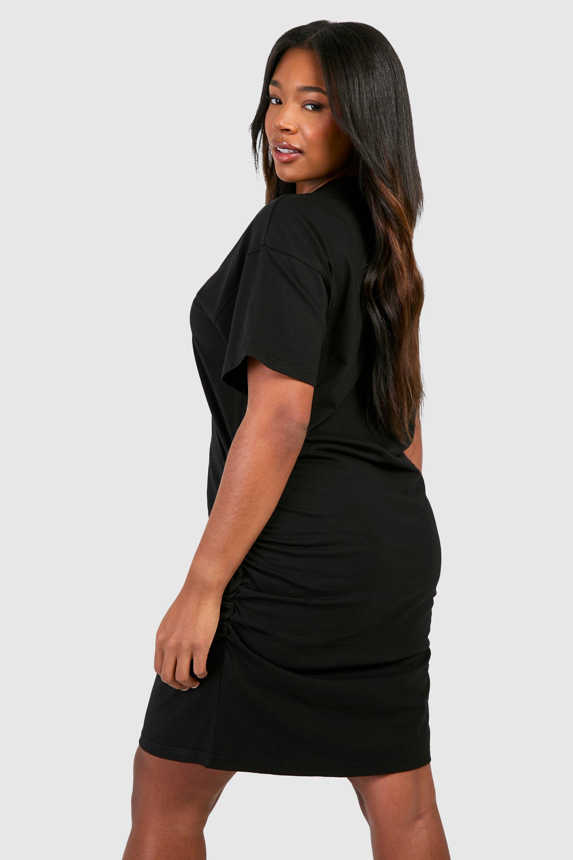 Black ruched t shirt hot sale dress