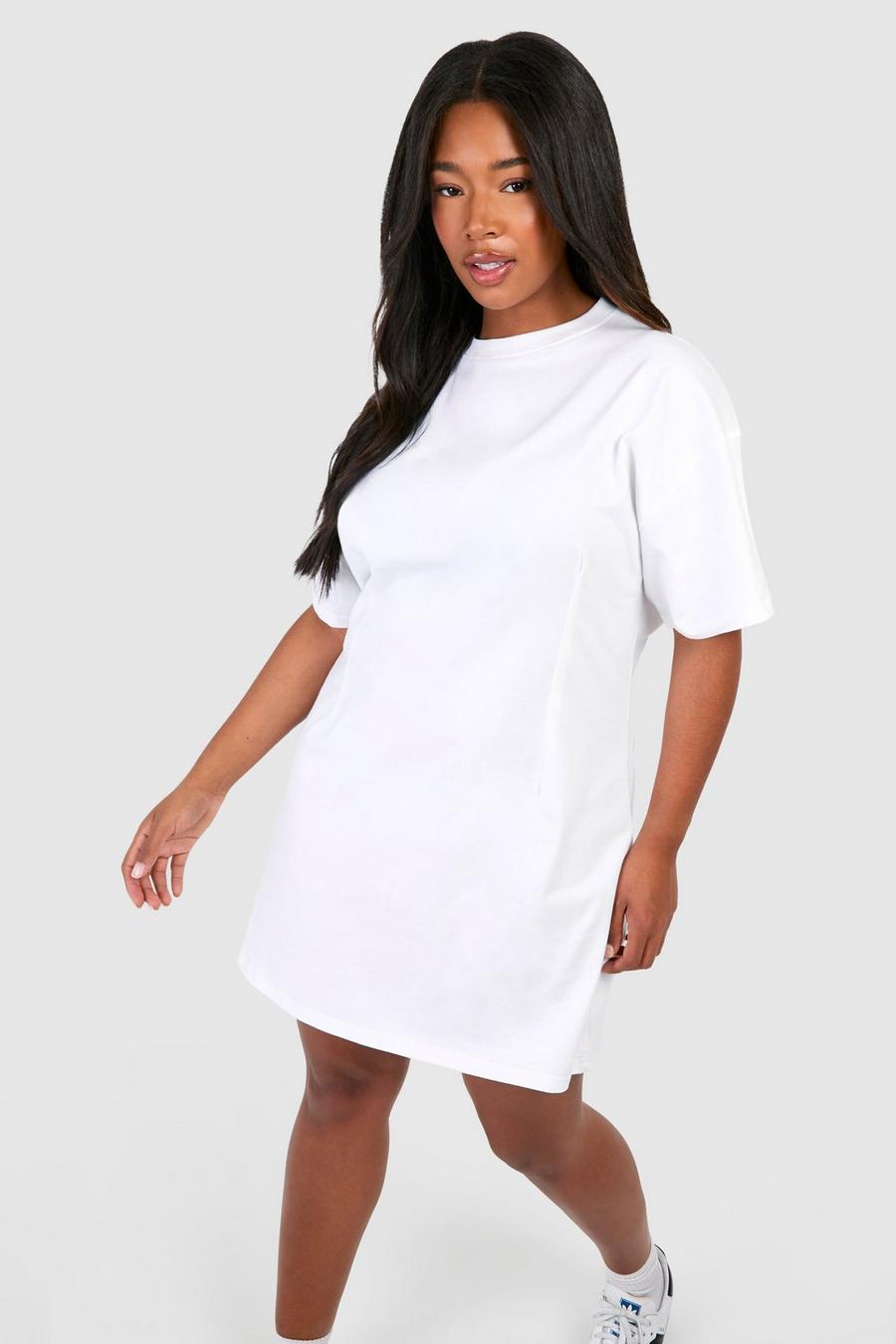 Vestido camiseta Plus estructurado evasé, White image number 1