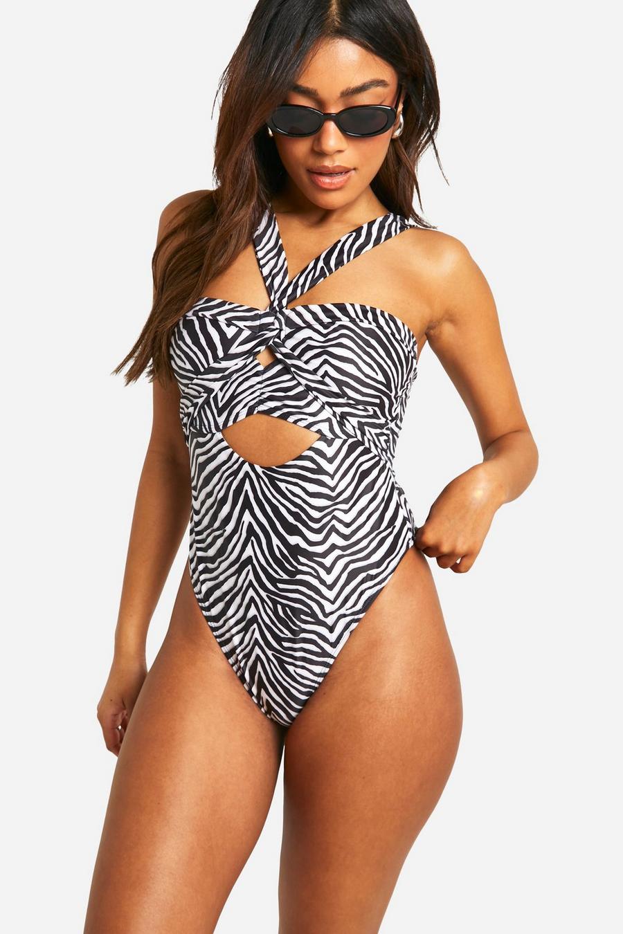 Black Zebra Strap Detail Swimsuit