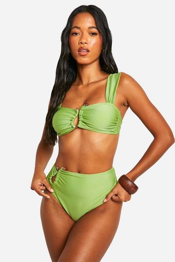 Stone Trim Wide Strap Bikini Top olive