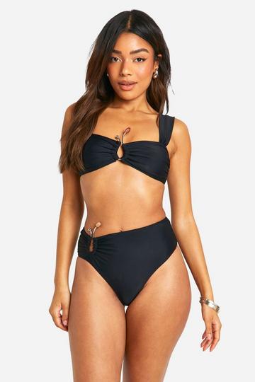 Stone Trim Wide Strap Bikini Top black