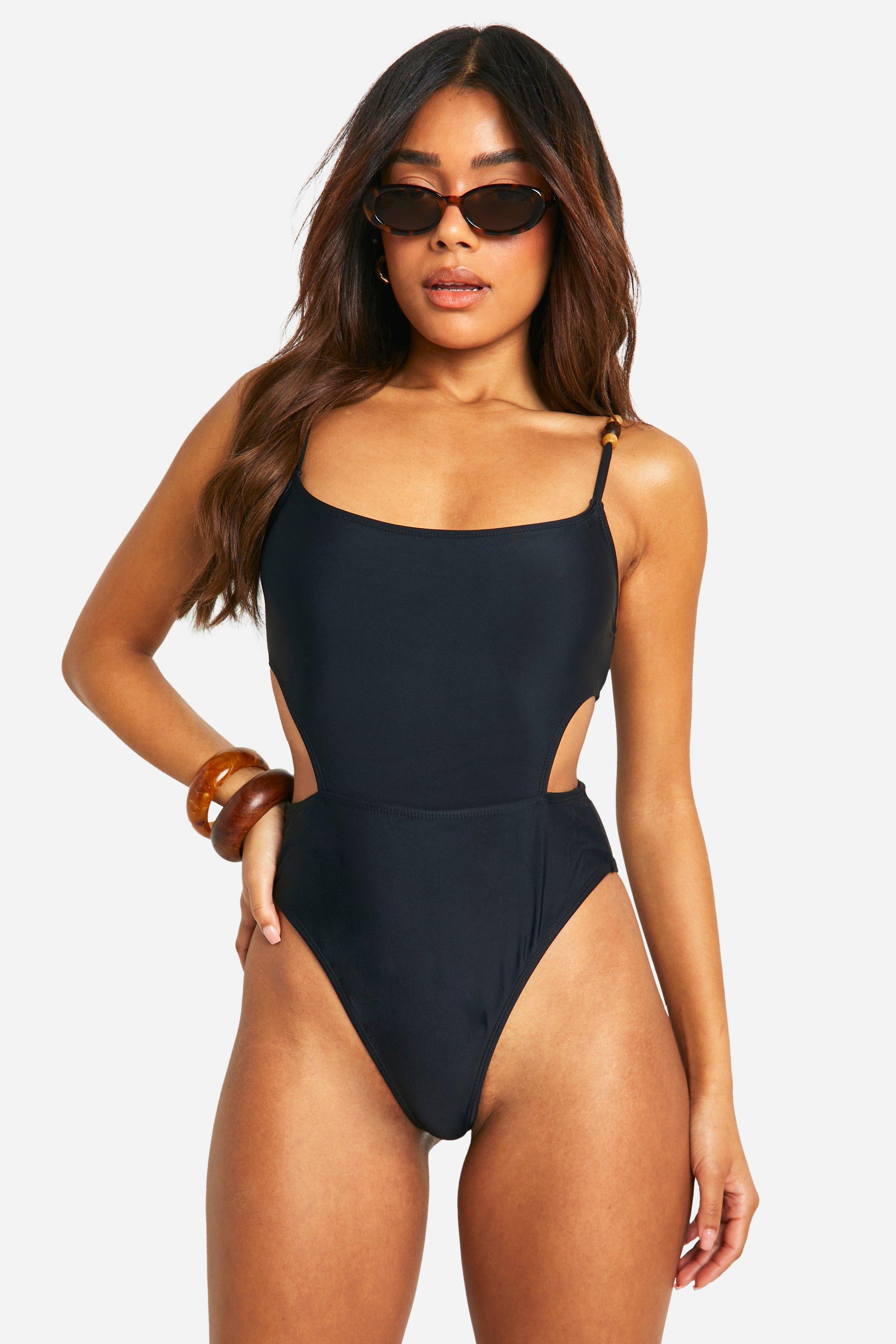 Wooden Bead Strappy Cut Out Swimsuit boohoo FI