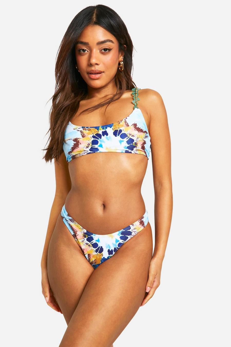 Bikini tie dye avec haut brassière et bas taille haute, Blue