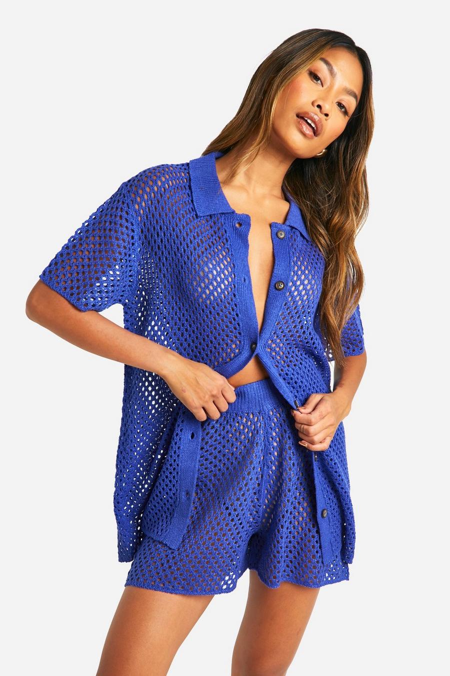 Cobalt Crochet Shirt And Shorts Knitted Set image number 1