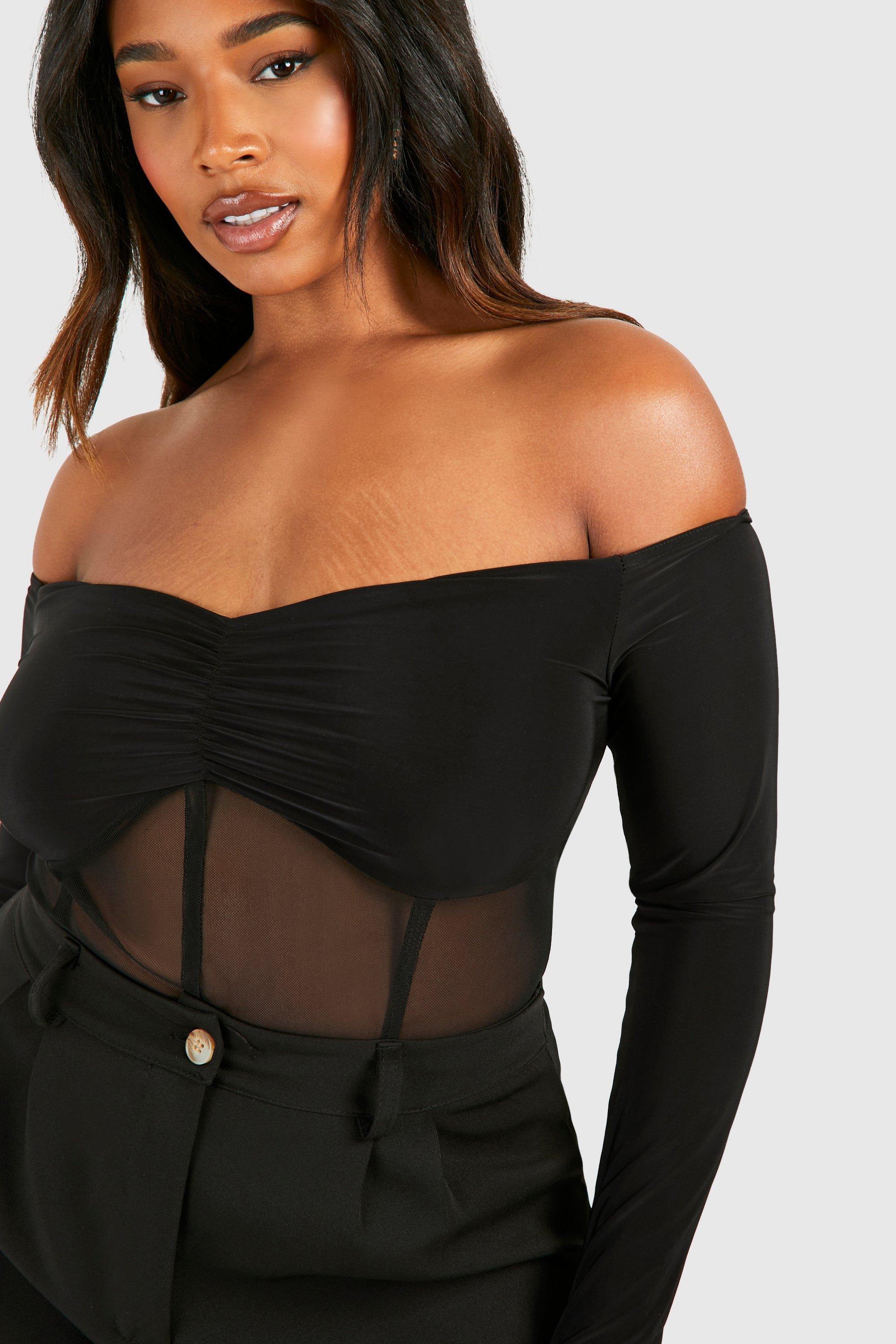 Plus Bardot Corset Mesh Bodysuit