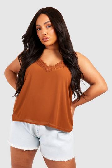 Plus Lace Insert Chiffon Camisole chocolate