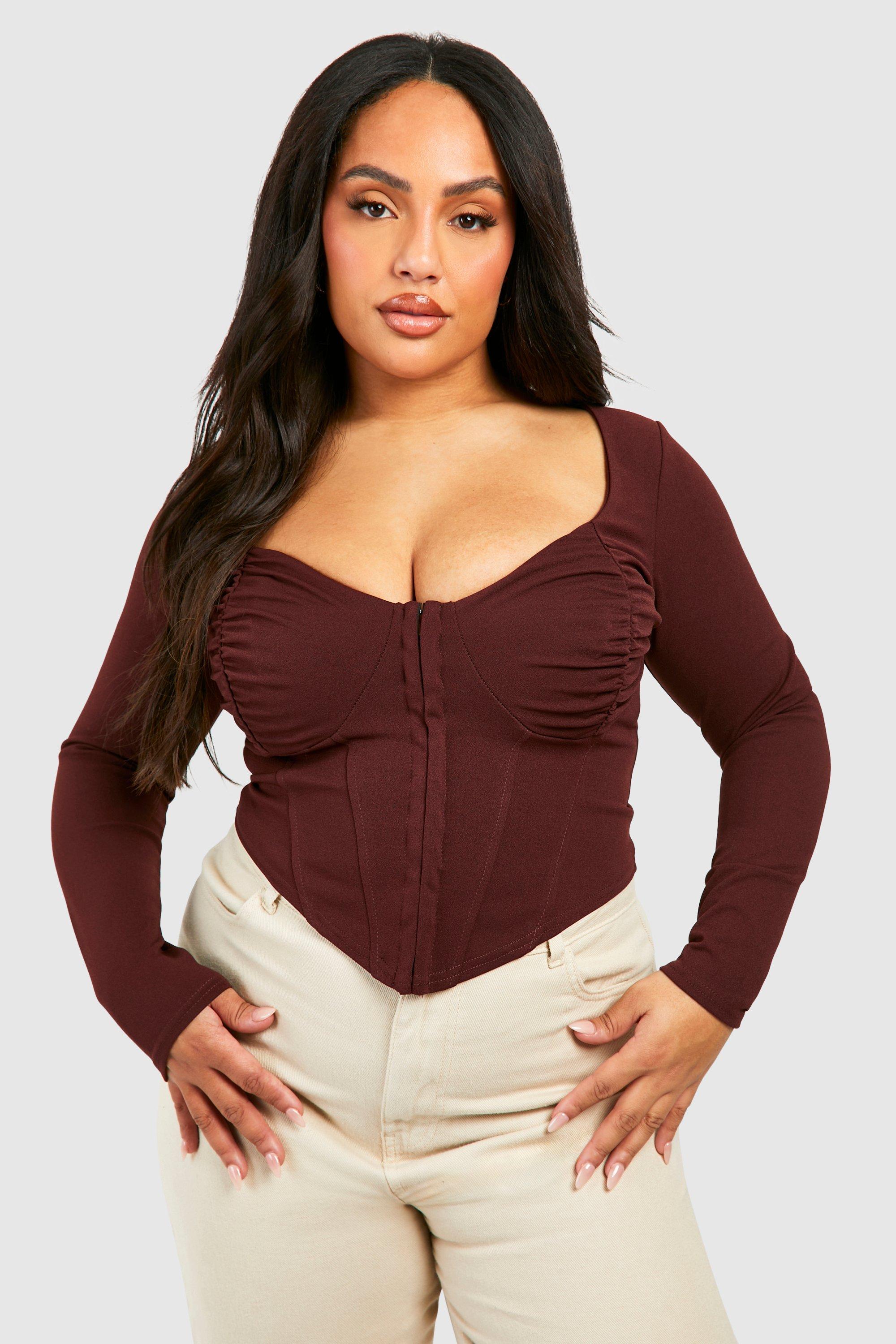 Plus Ruched Detail Hook And Eye Corset Top