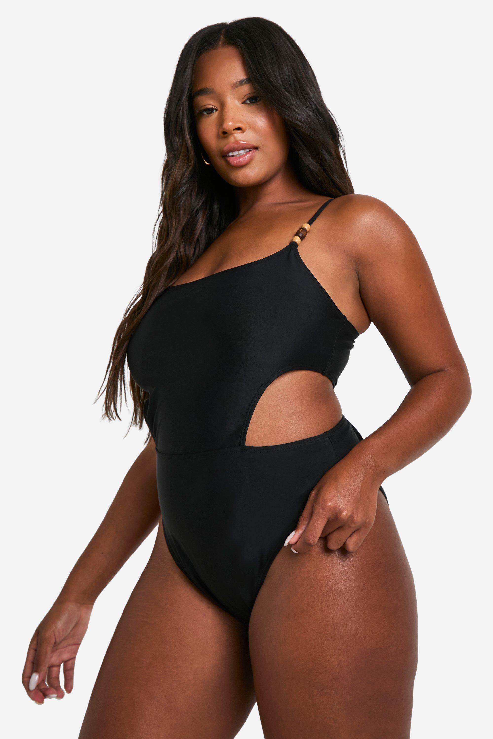 Plus Bead Detail Cut Out Side Swimsuit boohoo