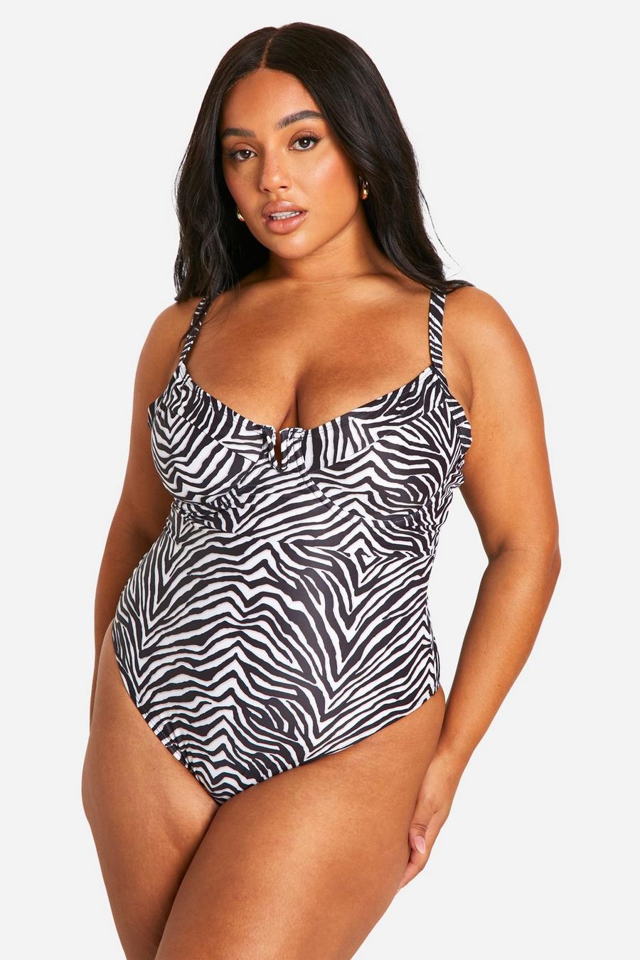 Black Plus Zebra Cupped Swimsuit  image number 1