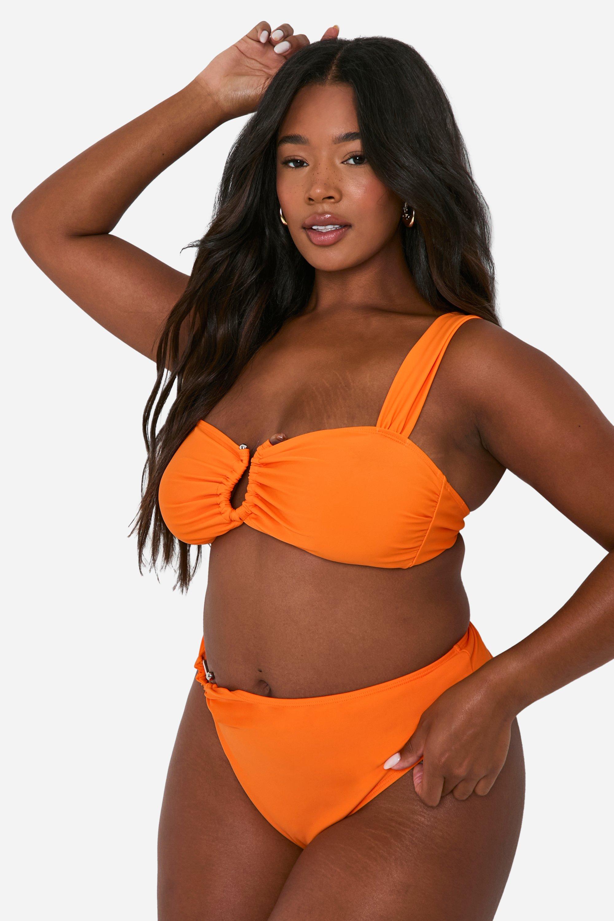 Boohoo Women s Plus Bead Trim High Waisted Bikini Set Orange