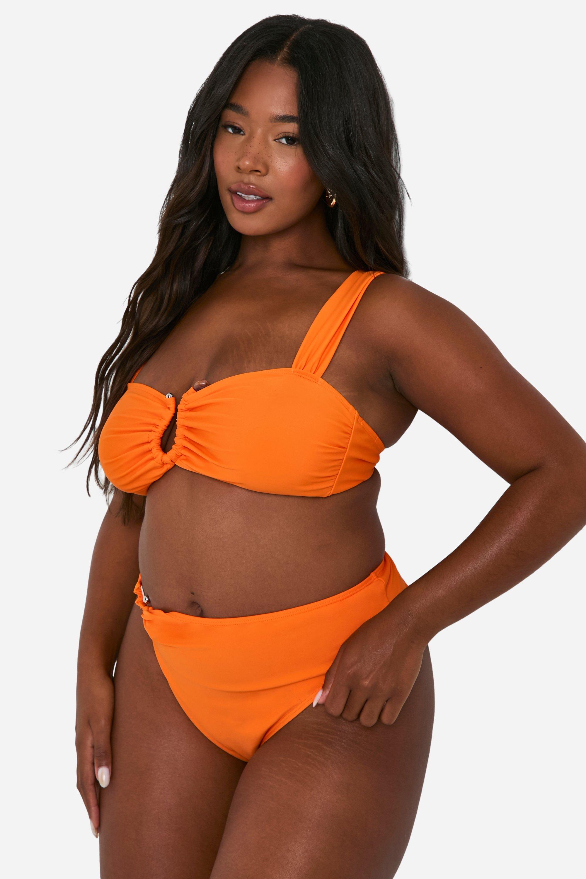 Plus Bead Trim High Waisted Bikini Set