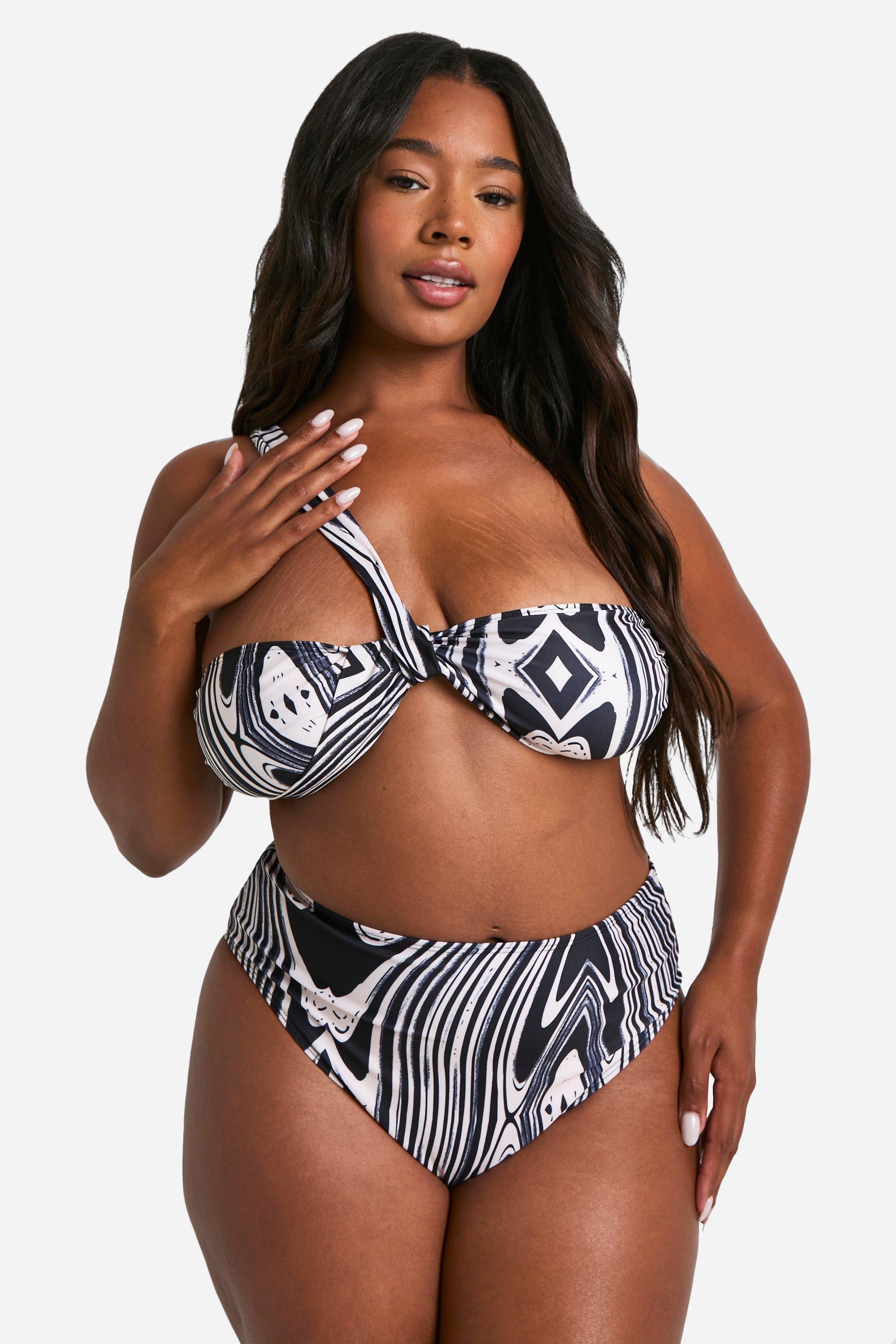 Plus Marble One Shoulder High Waisted Bikini Set boohoo