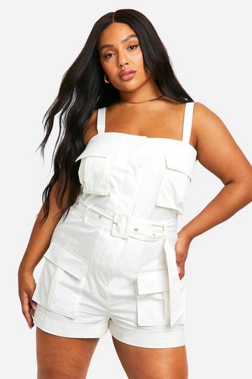 White Plus Utility Cargo Romper