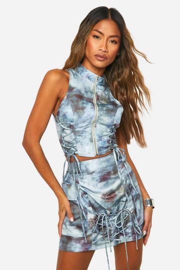 Tonal Tie Dye Lace Up Crop blue