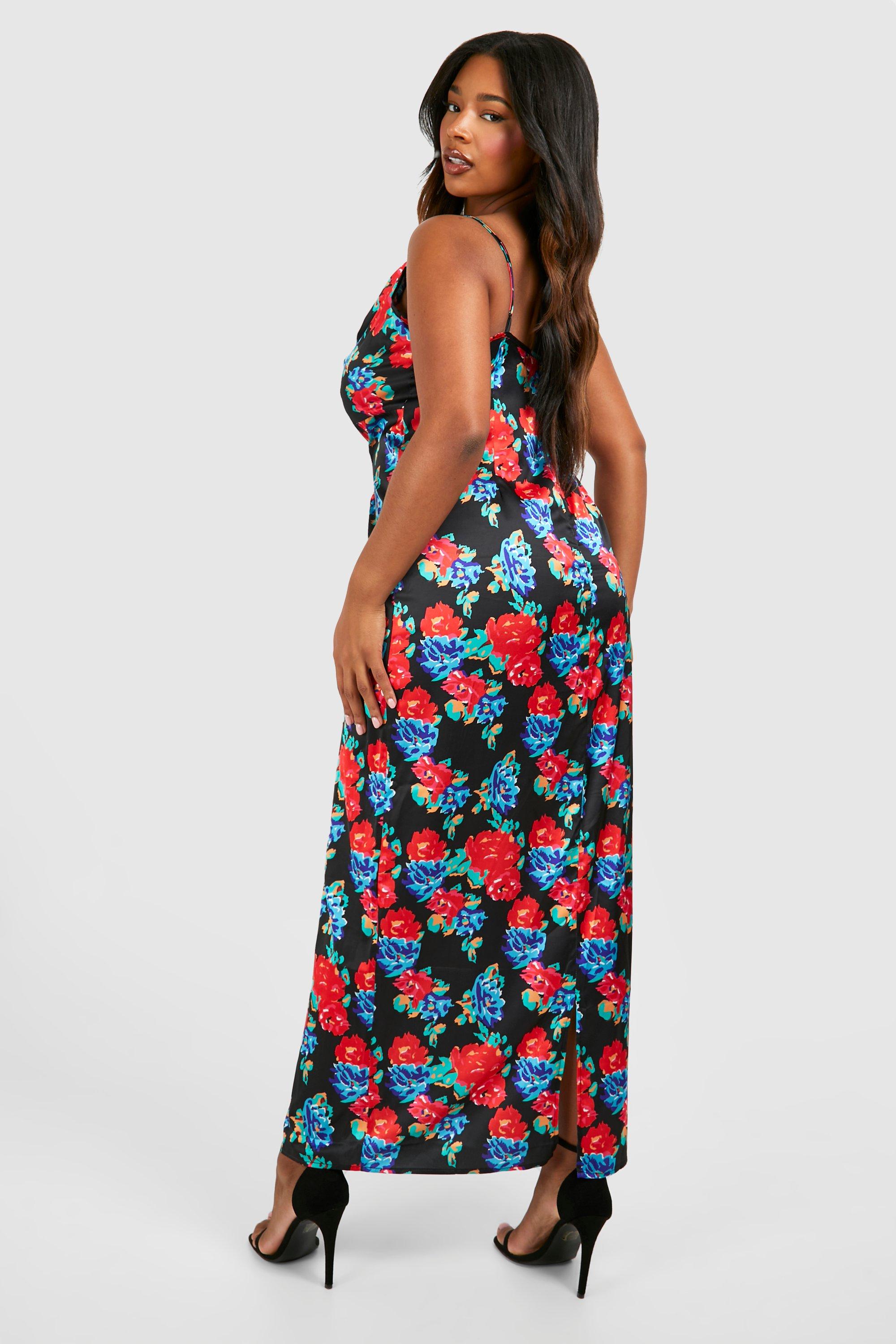 Floral satin maxi dress hotsell