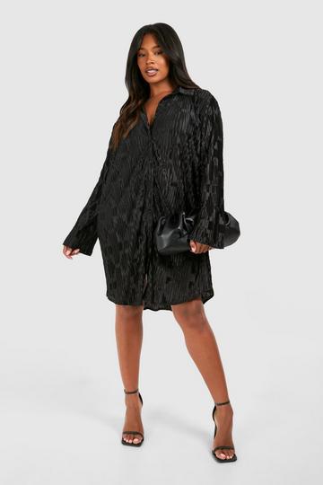 Plus Satin Crinkle Shirt Dress black