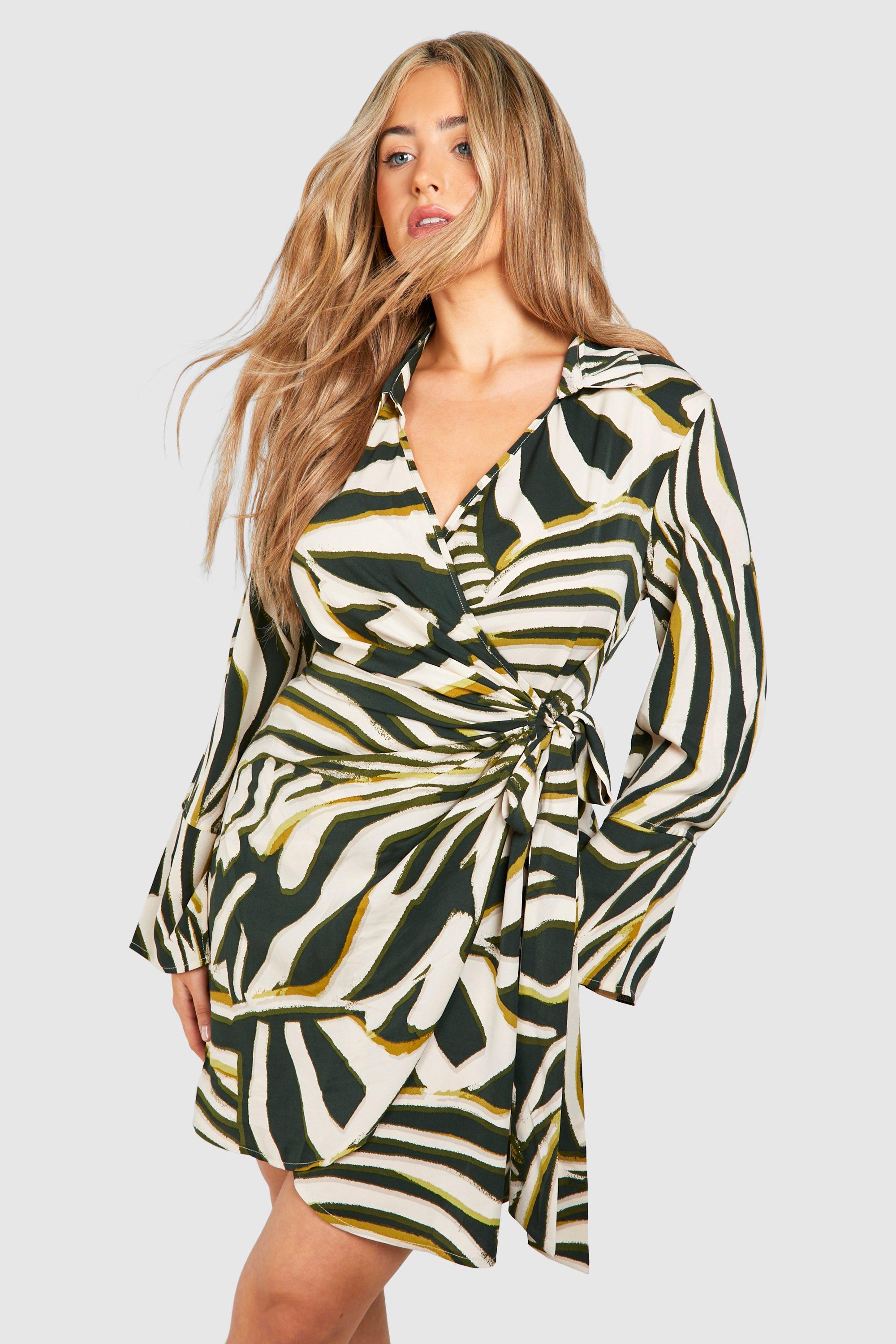 Plus Printed Wrap Shirt Dress boohoo NO