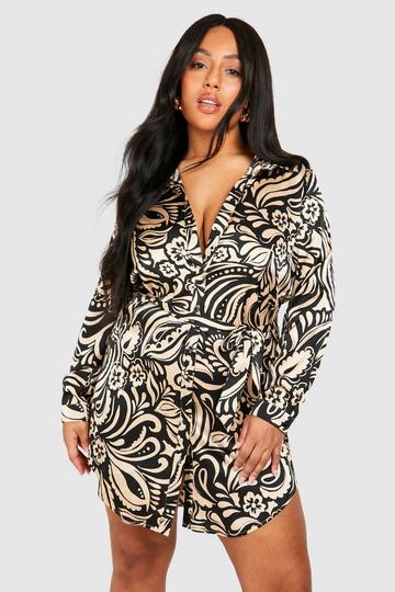 Plus Printed Shirt Dress black