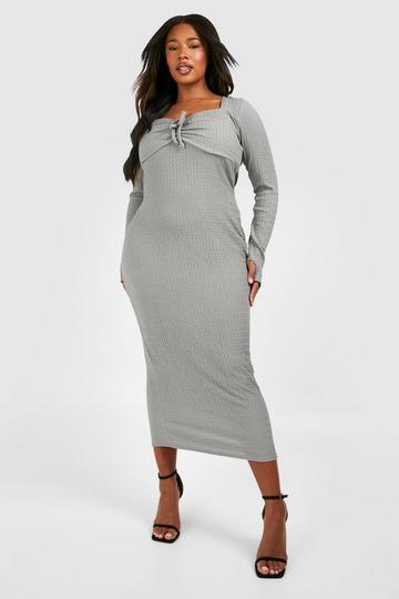 Plus Textured Tie Detail Midaxi Dress grey