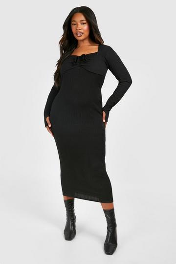 Plus Textured Tie Detail Midaxi Dress black