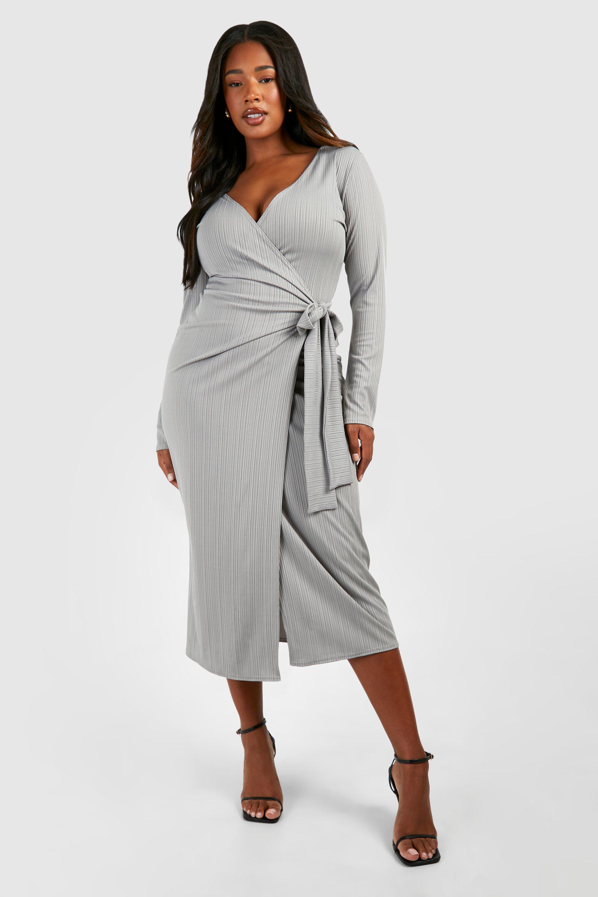 Plus Rib Wrap Midi Dress | boohoo USA