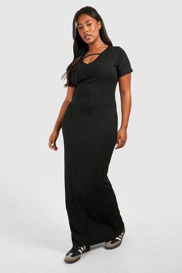 Plus Rib Strap Detail Column Maxi Dress black