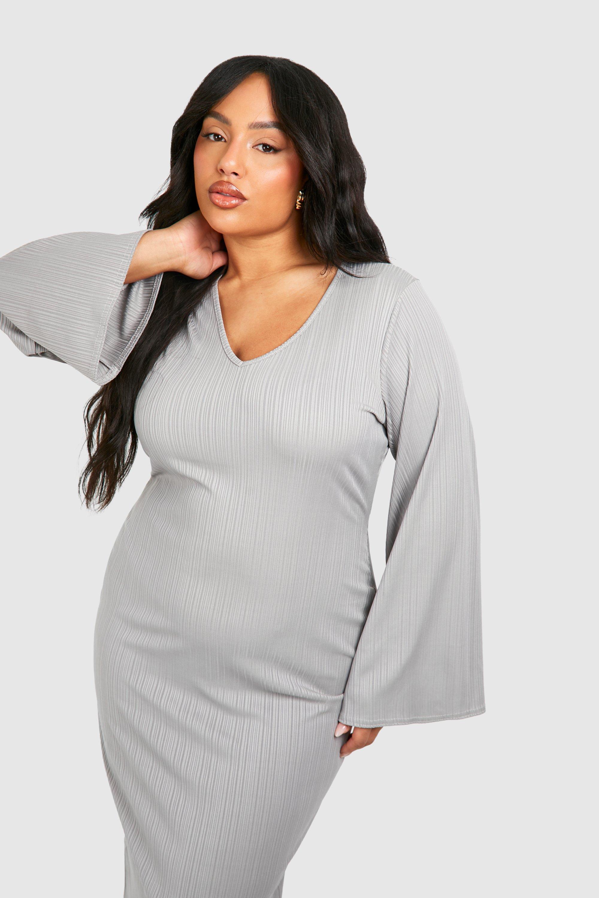 Plus Rib Flared Sleeve Column Dress