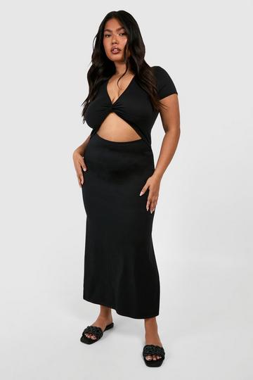 Black Plus Super Soft Jersey Knit Twist Front Midi Dress