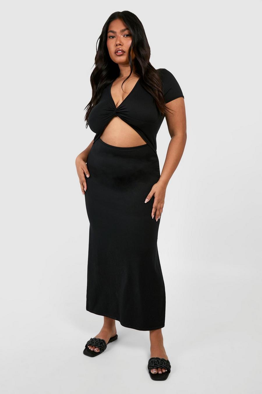 Black Plus Super Soft Jersey Twist Front Midaxi Dress image number 1