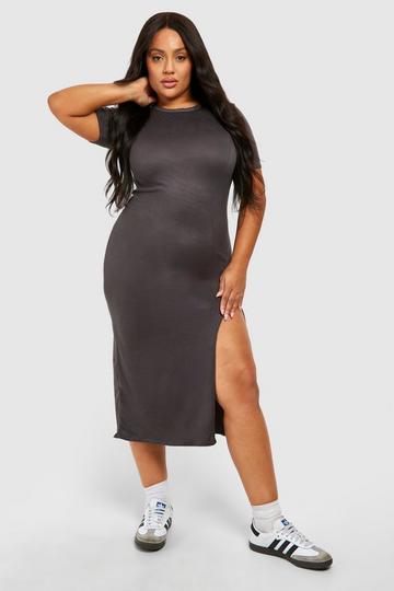 Grey Plus Super Soft Jersey Knit Split Midi Dress