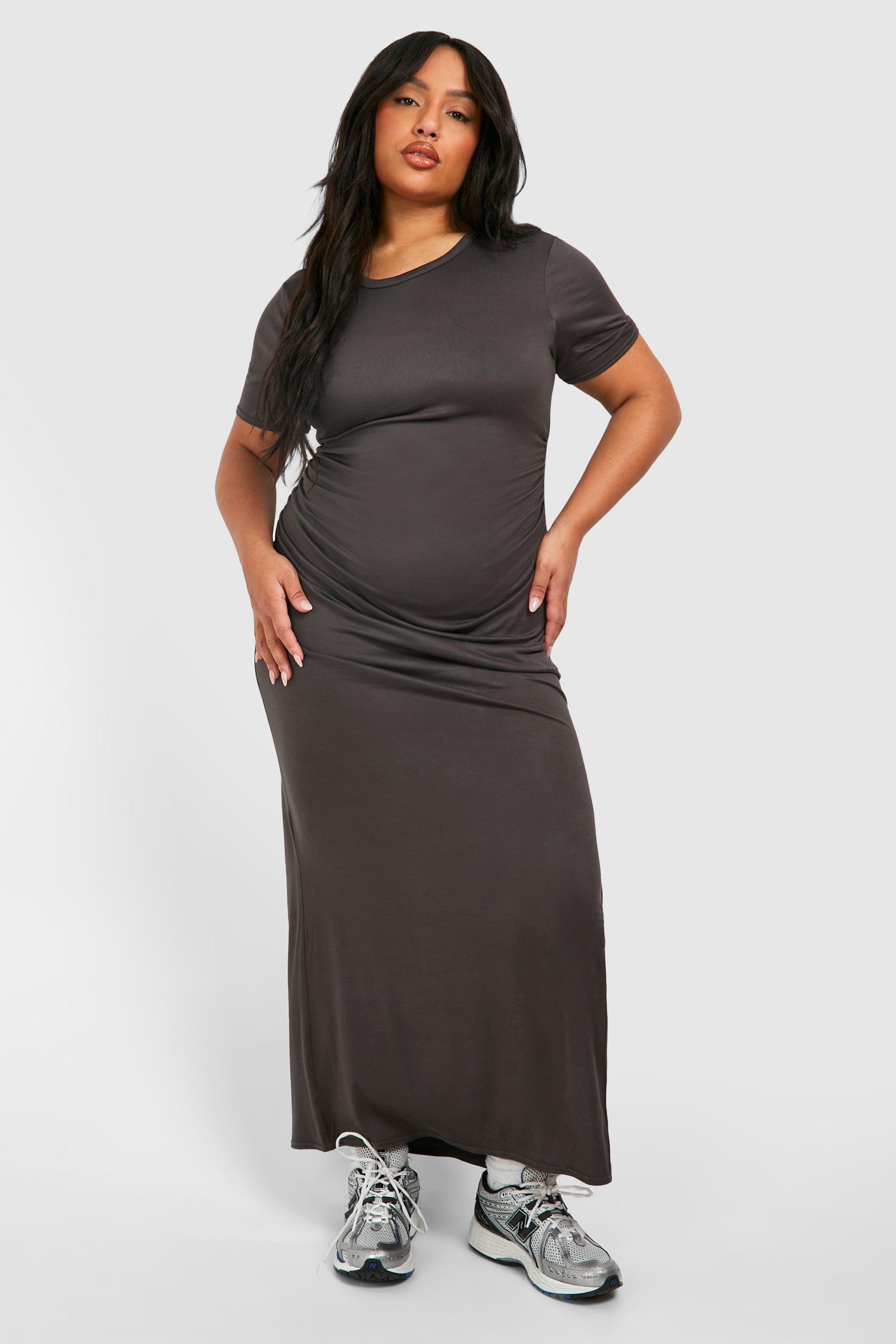 Plus Super Soft Jersey Knit Ruched Split T Shirt Dress