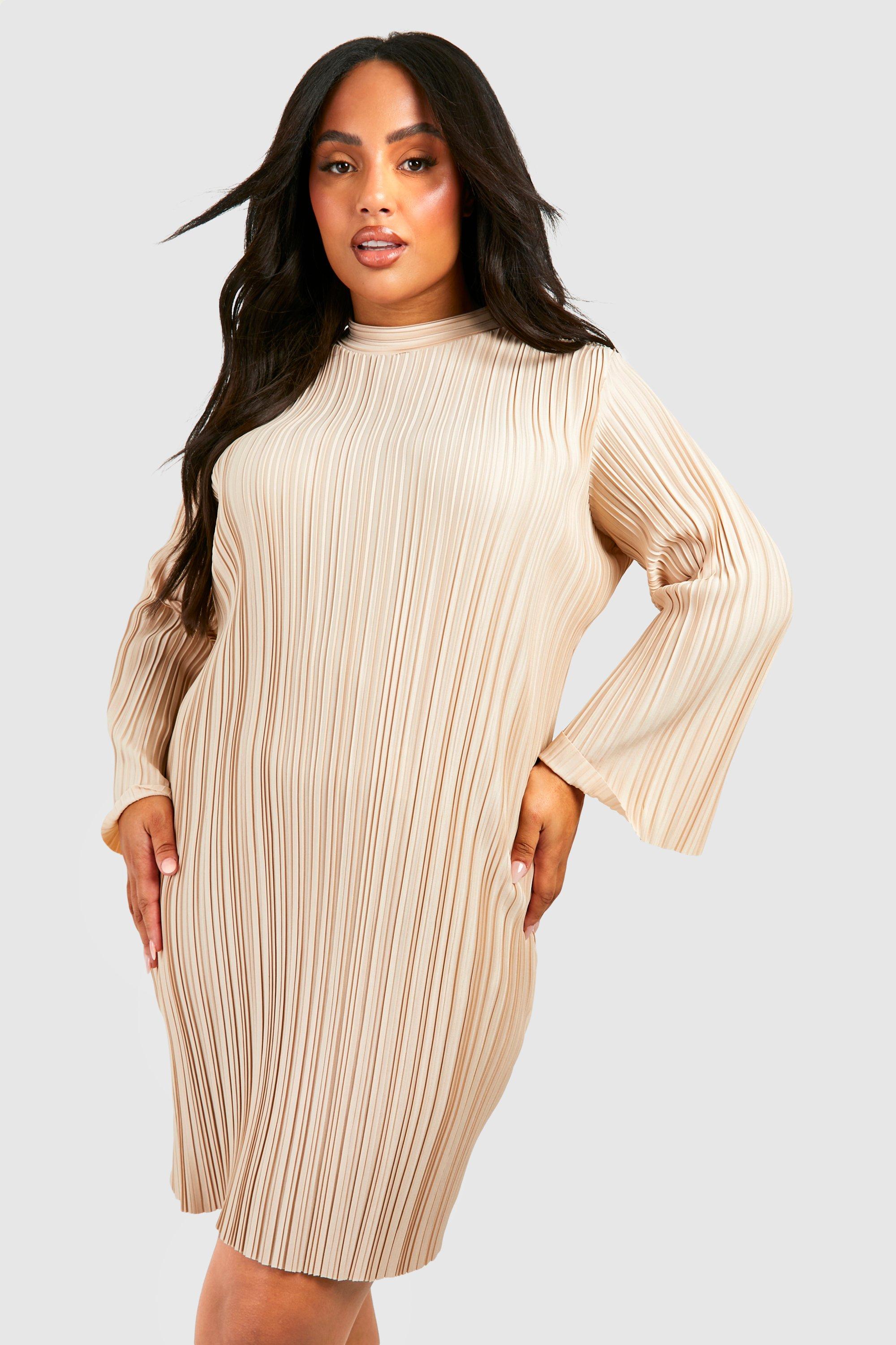 Beige shift dress with 2024 sleeves