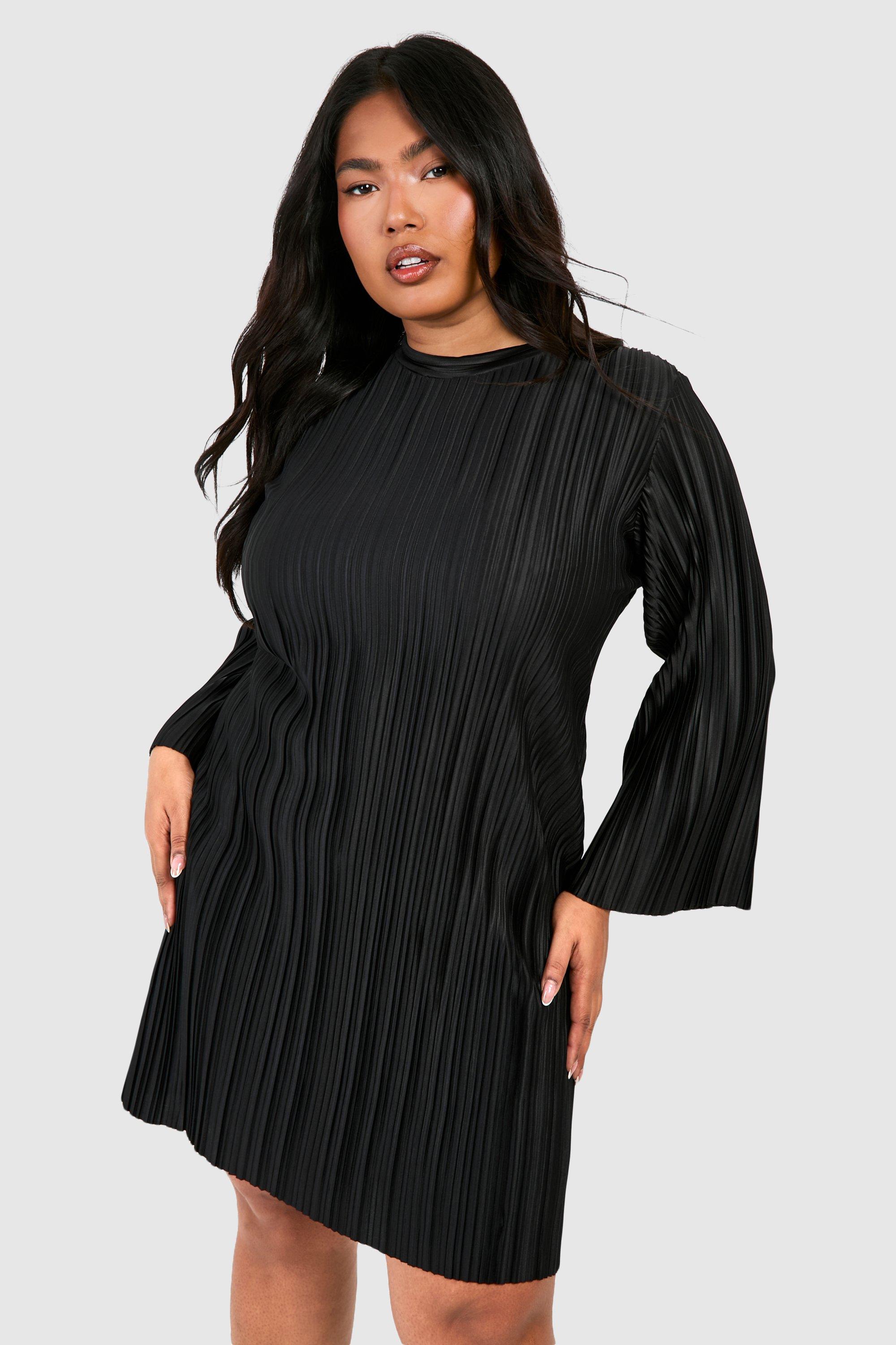 Black bell sleeve sales dress plus size