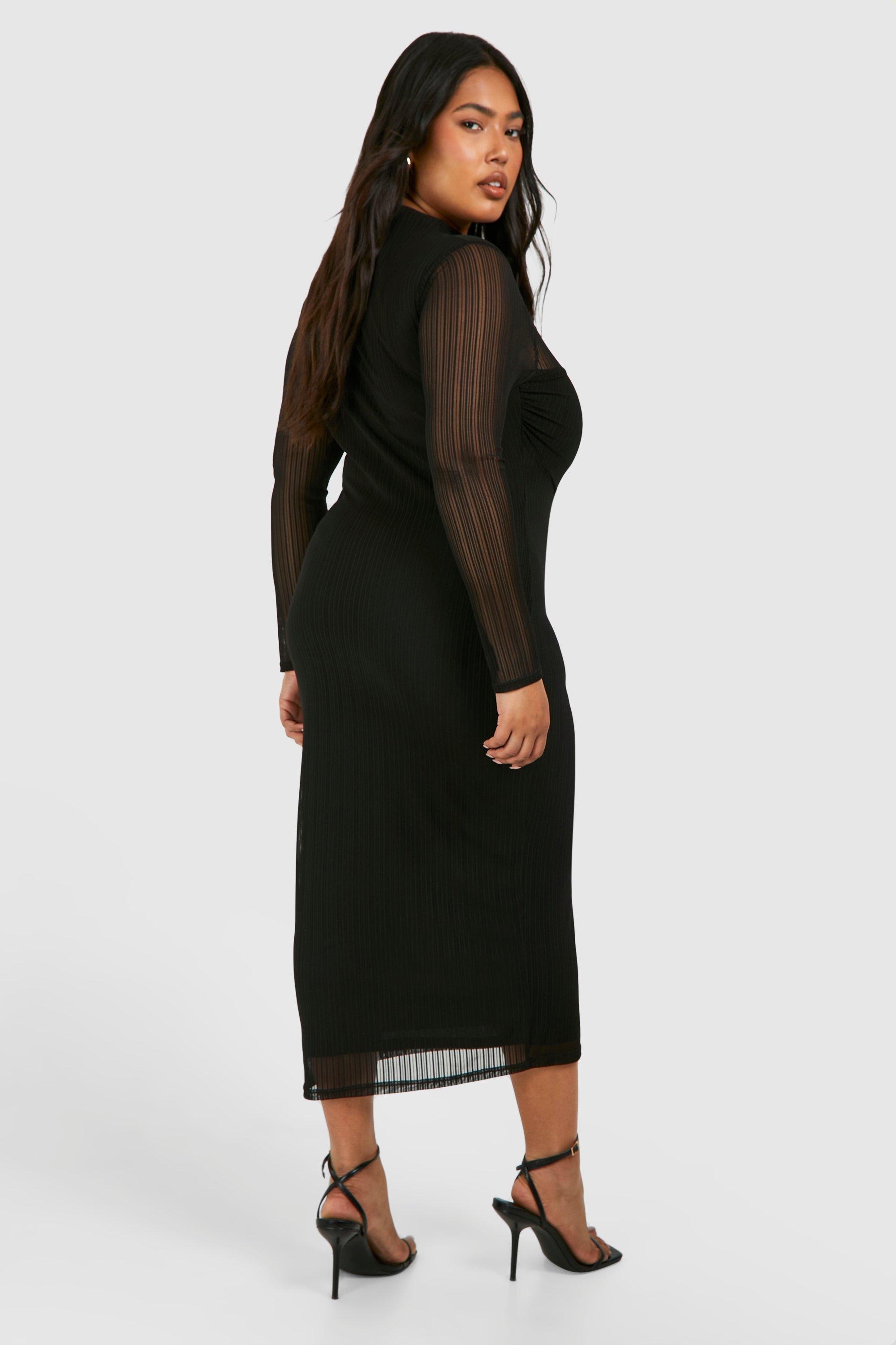 Black long sleeve midi dress plus size best sale