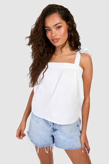 White Tie Strap Cotton Poplin Cami