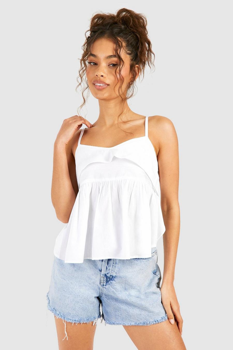 White Ruffle Backless Cotton Poplin Cami image number 1