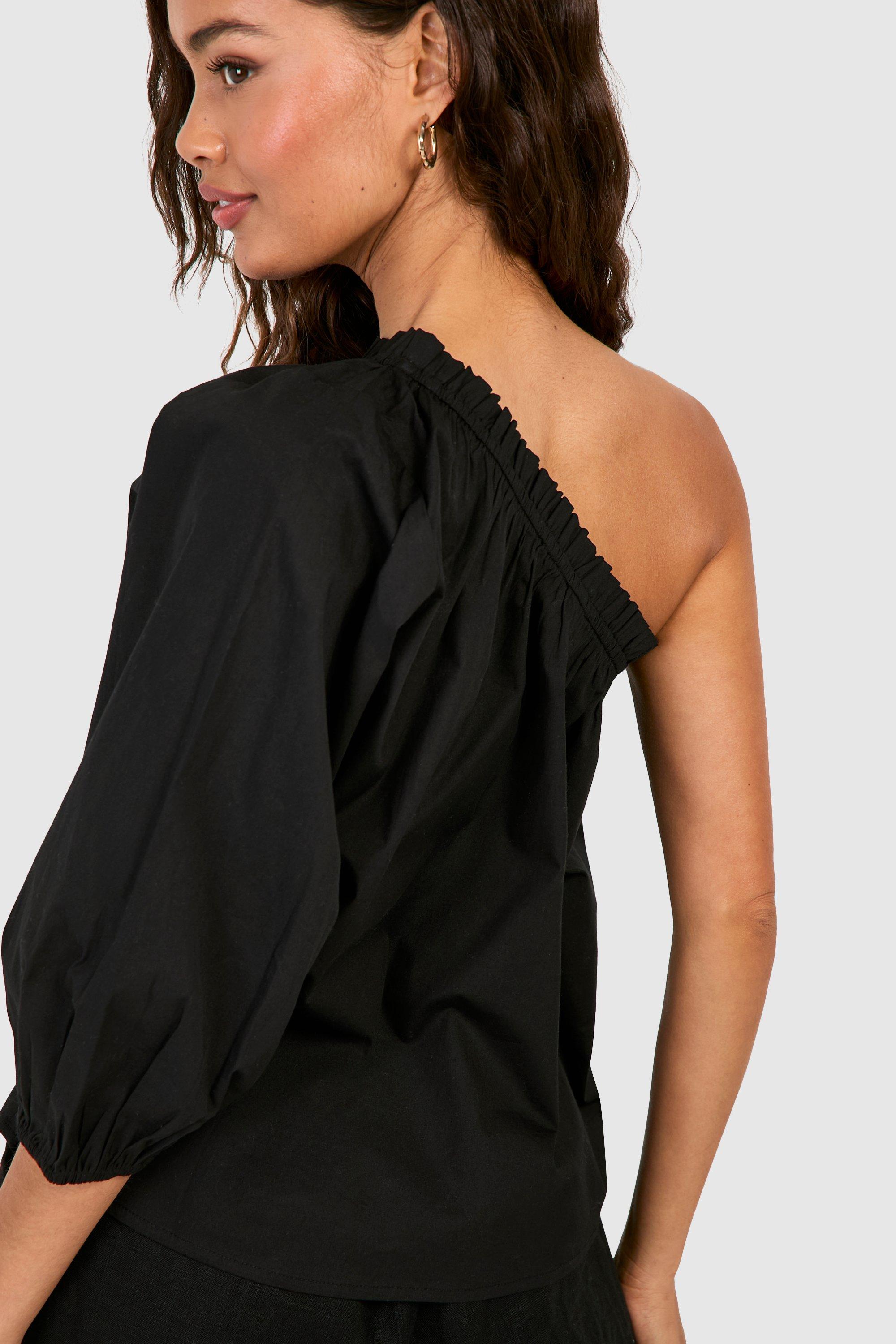 Puff Sleeve One Shoulder Cotton Poplin Top