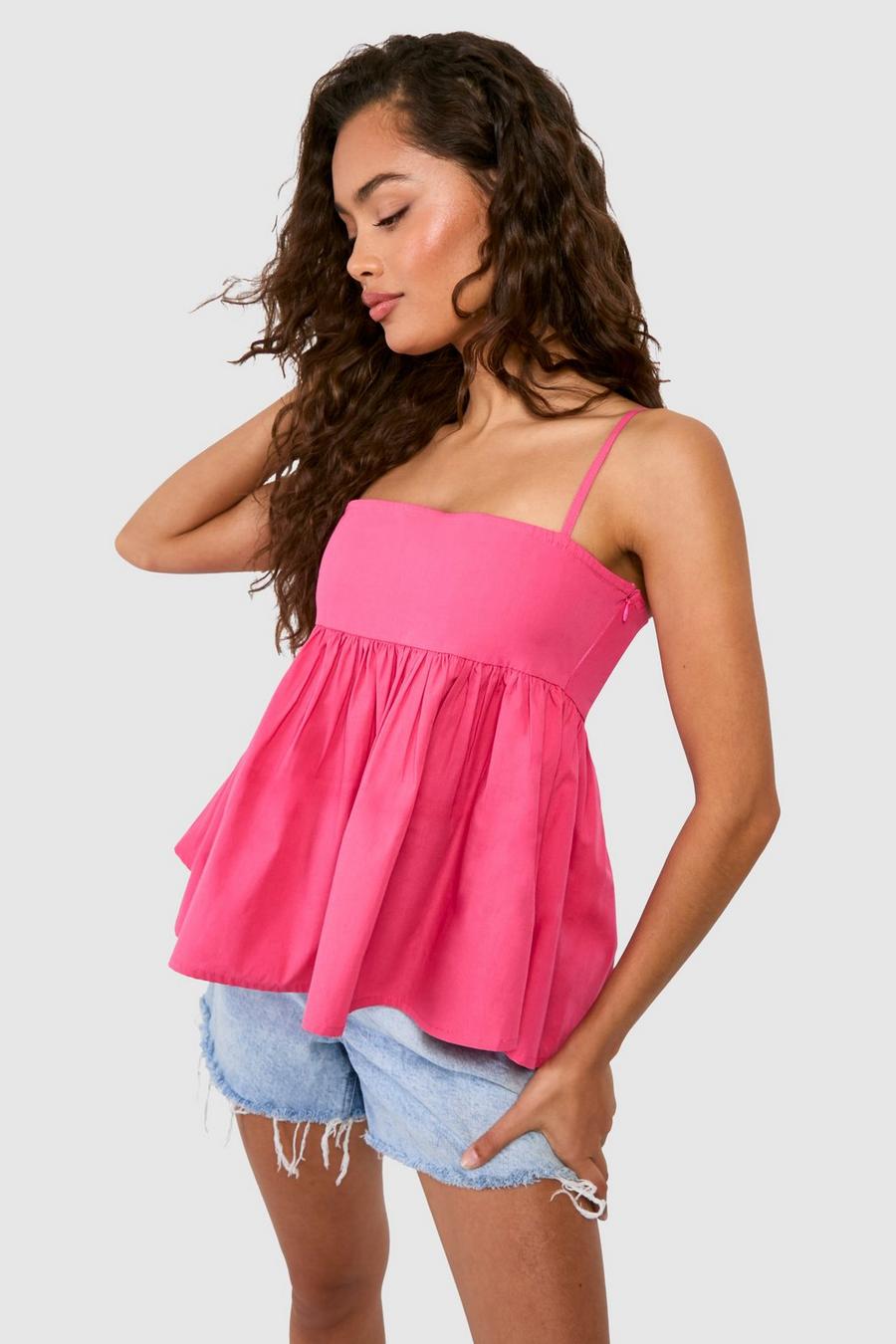 Camisola de algodón popelina con escote cuadrado, Pink image number 1