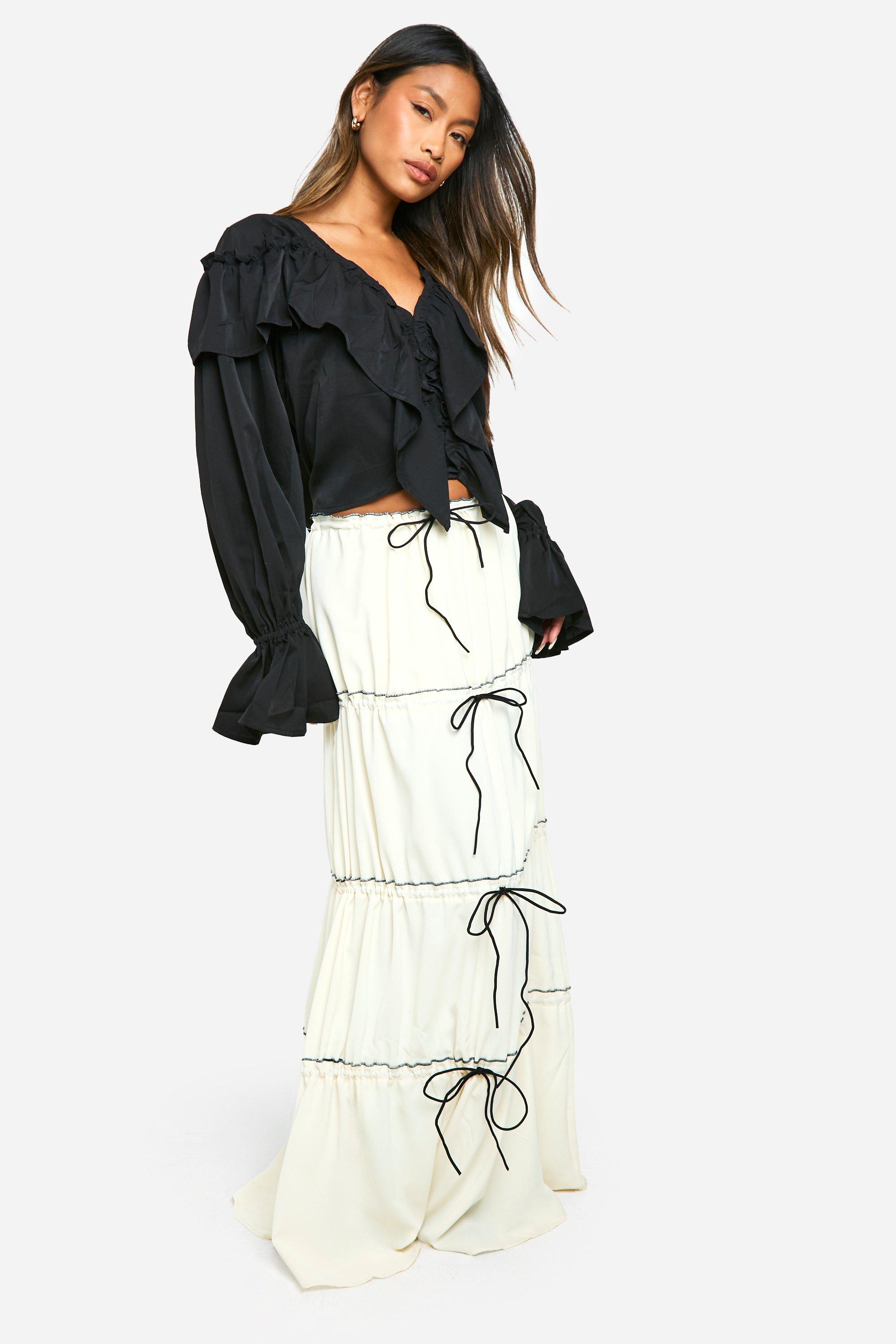 Panelled Bow Maxi Skirt