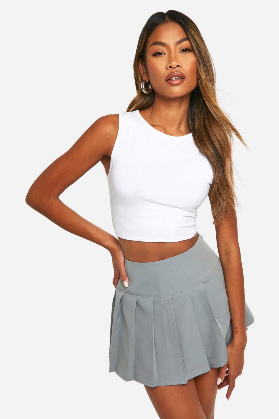 Grey Low Rise Pleated Micro Mini Skirt