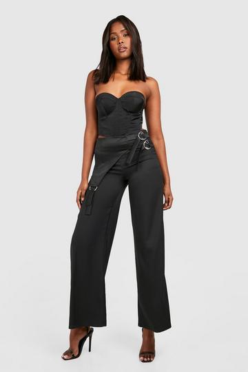 O Ring Waist Band Detail Satin Pants black