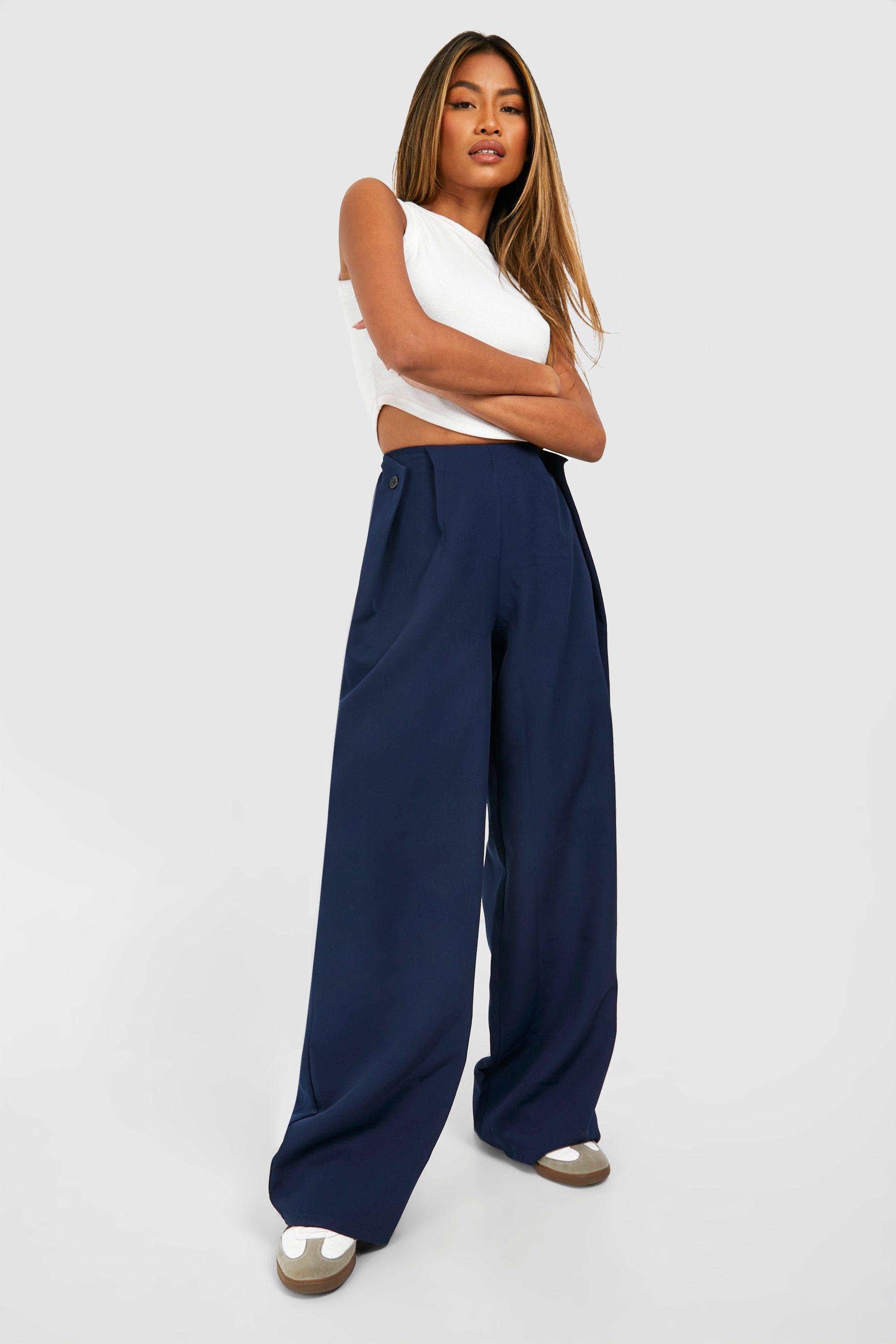 Waist Button Detail Wide Leg Trouser | boohoo
