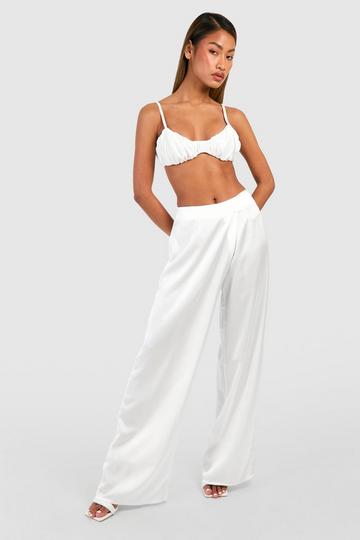 Wrap Detail Satin Wide Leg Pants ivory