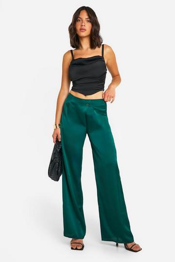 Teal Green Wrap Detail Satin Wide Leg Trouser