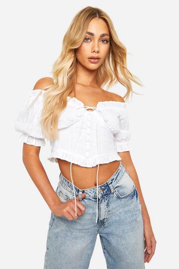 White Eyelet Off The Shoulder Corset