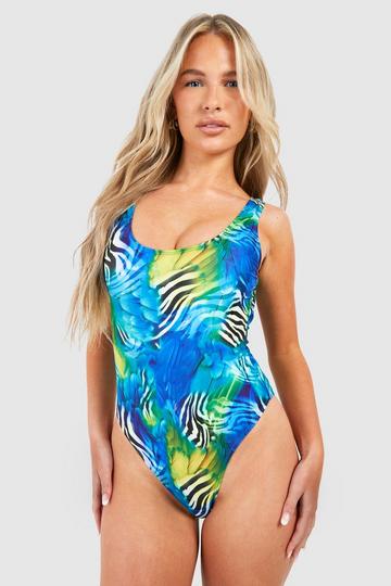 Multi Animal Scoop Swimsuit blue