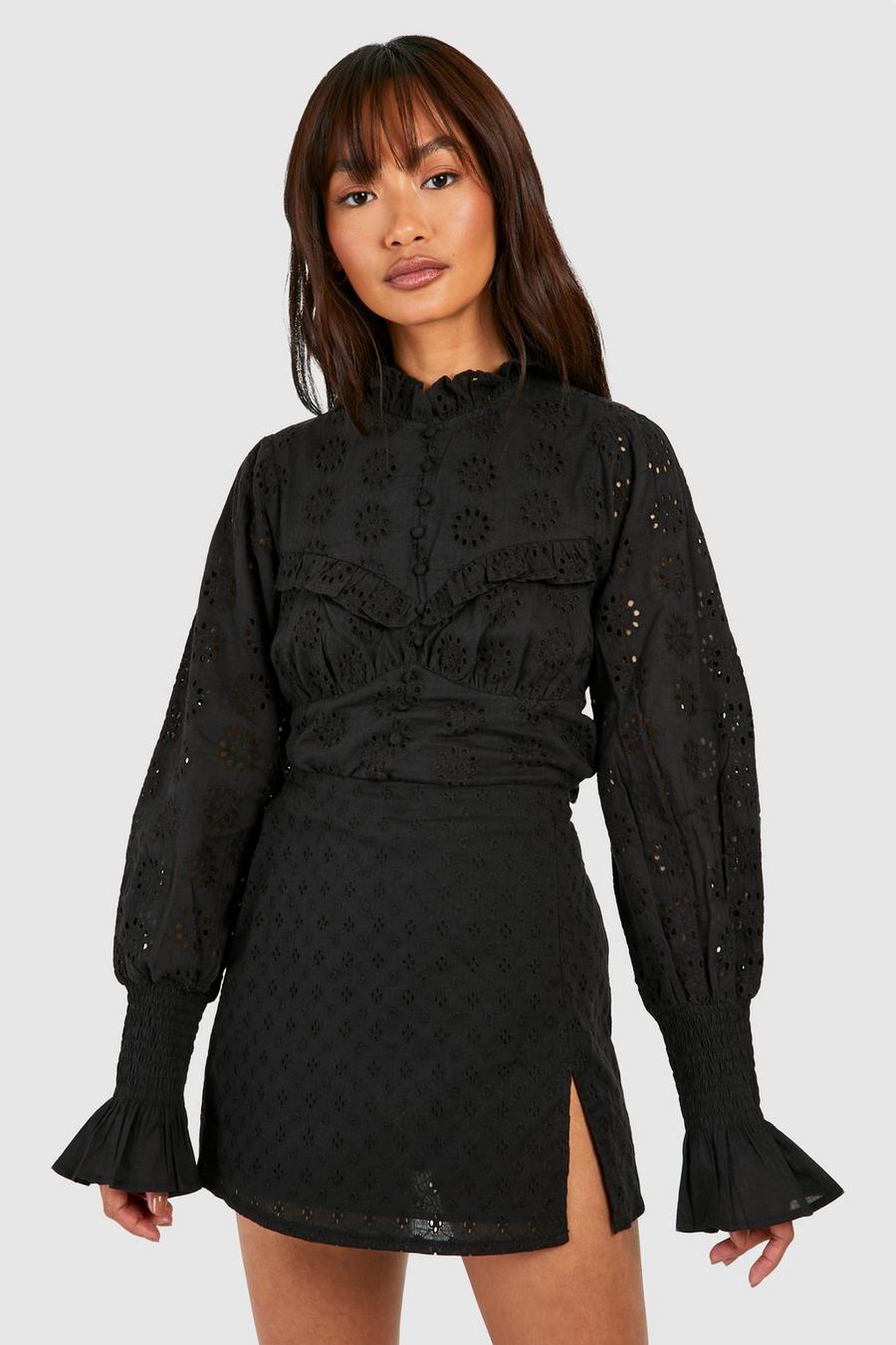 Black Broderie High Neck Unlined Sleeves